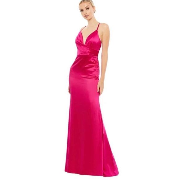 Ieena Mac Duggal - 26264I Plunging Neck Sheath Gown in Fuchsia NWOT Size 2 - Picture 1 of 9